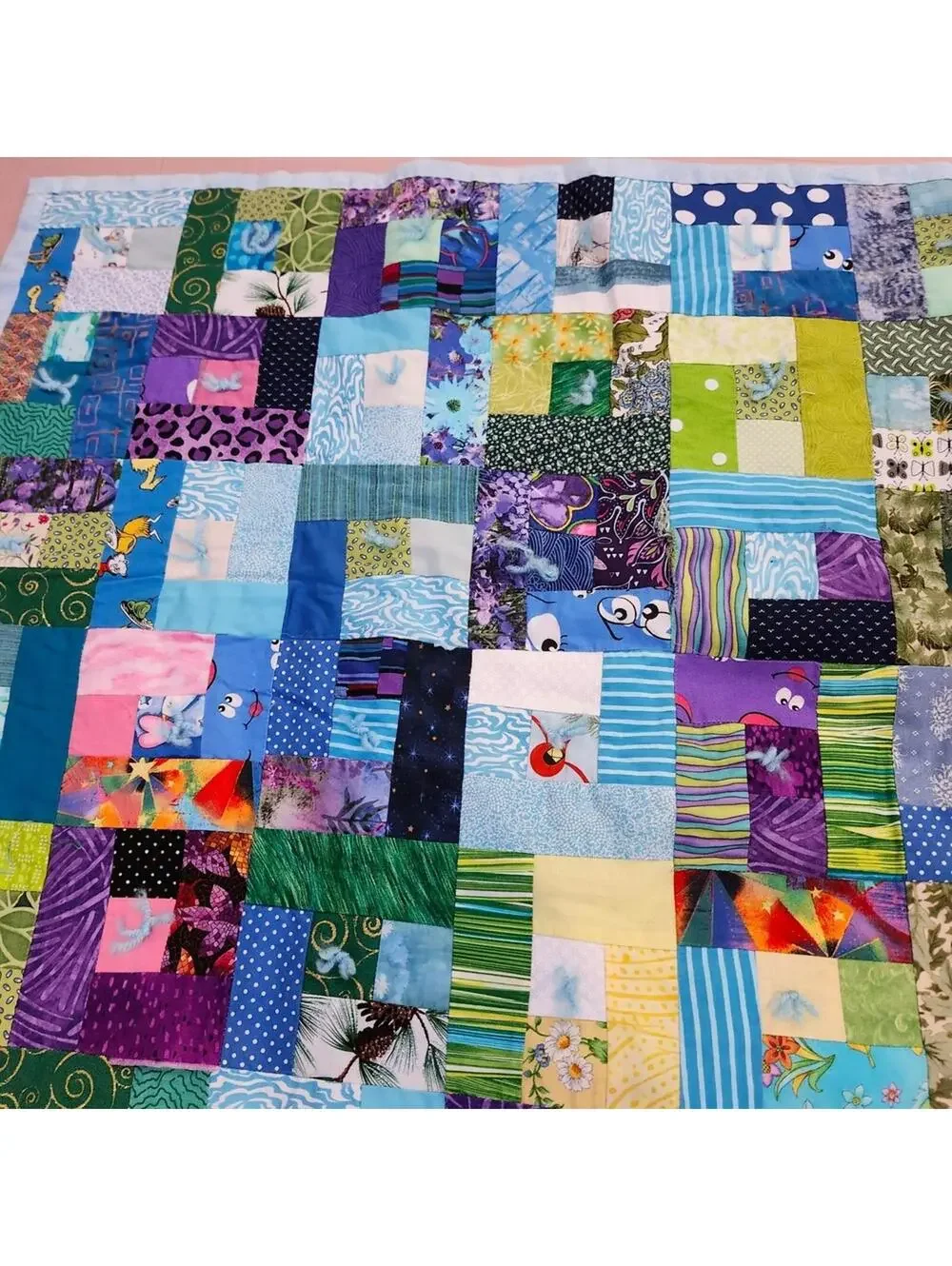 Colorful Handmade Patchwork Quilt 36 x 40 Inch